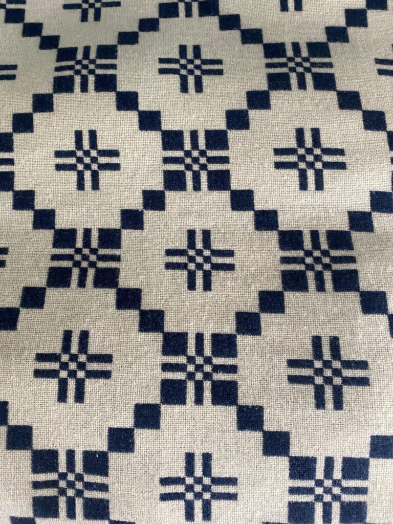 Dark blue and cream Welsh wool blanket in St David's Cross pattern